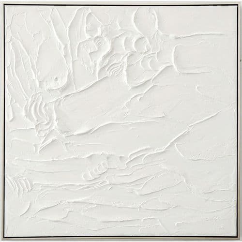 Monee Ölgemälde, Weiß, Holz, Kunststoff, Textil, Tanne, vollmassiv, Abstraktes, rechteckig, 85x85 cm, handgemalt, einfache und schnelle Anbringung,